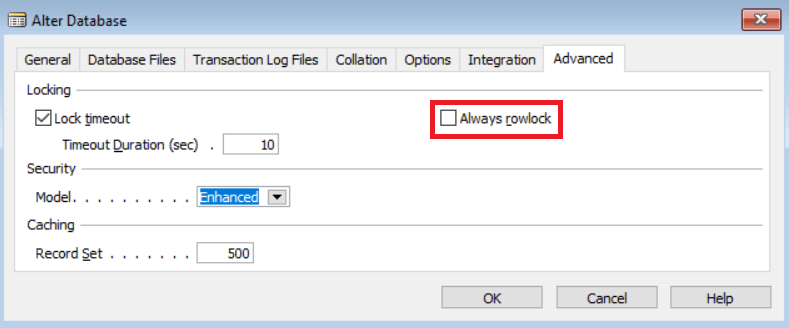 Always Row Lock setting in Dynamics NAV & in Navision